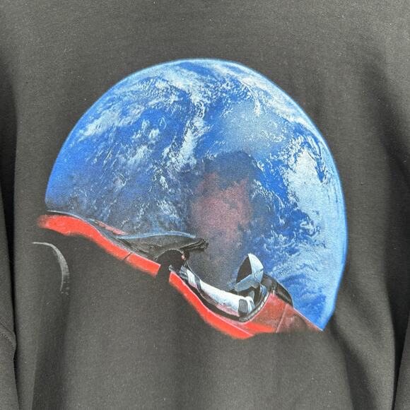 Space X Tesla Roadster Space Hoodie Sweatshirt Womens XL Black Flacon heavy NEW - Picture 3 of 10